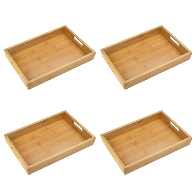 Rectangular Bamboo Serving Trays with Handles 4 Pack