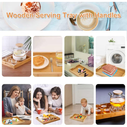 Rectangular Bamboo Serving Trays with Handles 4 Pack