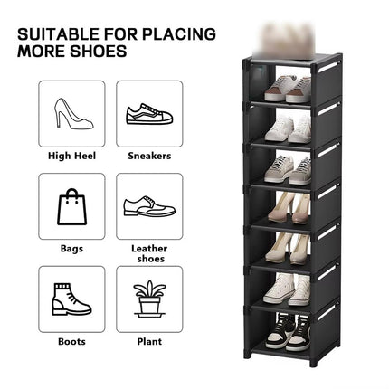 Eight Layer Black Shoe Rack Home Dustproof Shoe Cabinet Removable Multi Shelves