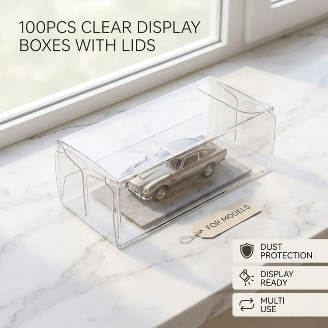 Clear Plastic Display Boxes with Lids 100 Pack
