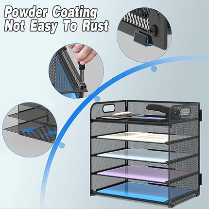 5 Tray Paper Organizer with Handle Mesh Desk File Letter Holder Black Storage