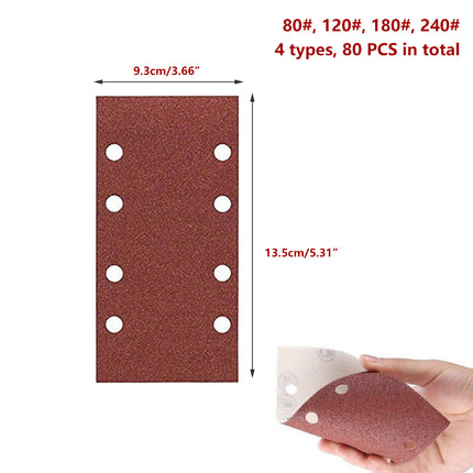 80PCS Rectangular Sanding Sheets 8 Hole Flocked Sandpaper For Polishing Wood