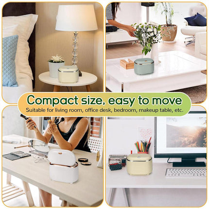 Small Desktop Trash Can Oval Pop Up Lid Rubbish Bin Waste Organizer Container
