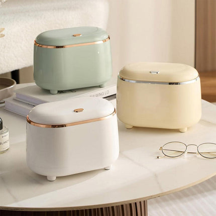 Small Desktop Trash Can Oval Pop Up Lid Rubbish Bin Waste Organizer Container
