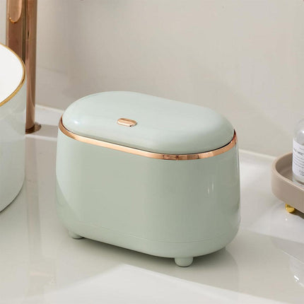 Small Desktop Trash Can Oval Pop Up Lid Rubbish Bin Waste Organizer Container