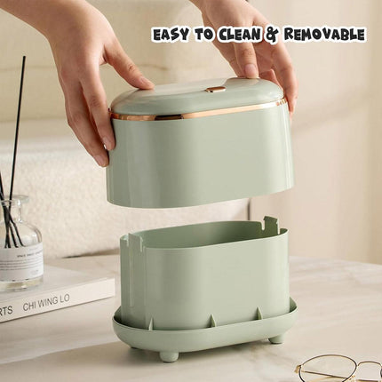 Small Desktop Trash Can Oval Pop Up Lid Rubbish Bin Waste Organizer Container