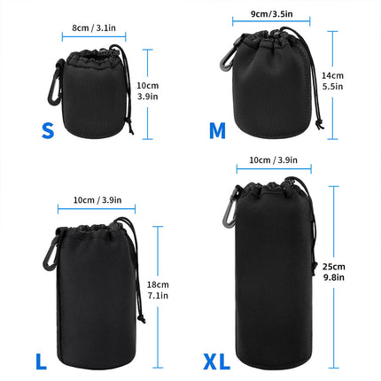 4pcs DSLR Camera Lens Pouch Protective Case Tube Bag Soft Cover for SLR Storage