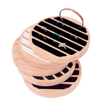 Wooden Round Ring Holder Display Stand Jewellery Storage Accessory Organizer