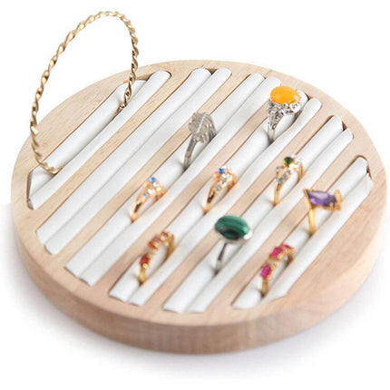 Wooden Round Ring Holder Display Stand Jewellery Storage Accessory Organizer