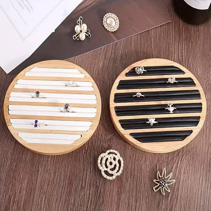 Wooden Round Ring Holder Display Stand Jewellery Storage Accessory Organizer