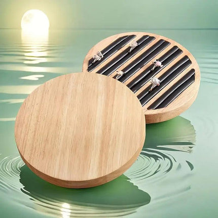 Wooden Round Ring Holder Display Stand Jewellery Storage Accessory Organizer
