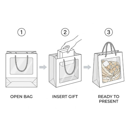 Transparent Window Gift Bags 10 Pack 3 Colours
