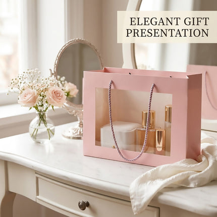 Transparent Window Gift Bags 10 Pack 3 Colours