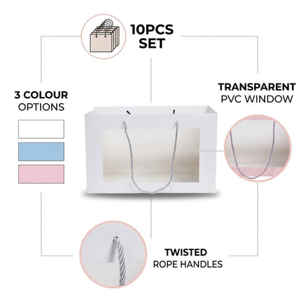 Transparent Window Gift Bags 10 Pack 3 Colours