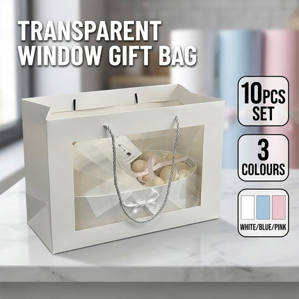 Transparent Window Gift Bags 10 Pack 3 Colours