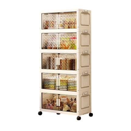 Plastic Multi Layer Foldable Storage Cabinet 5-Tier Dustproof Space Saving