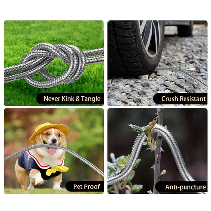 50FT Stainless Steel Garden Water Hose Telescopic Pipe Car Wash Flower Watering