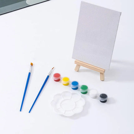 Mini Painting Easel Set DIY Art Kit with Small Canvas Frame Brush and Drawing Board