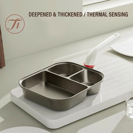 3 Section Breakfast Frying Pan Titanium Aluminium White Handle