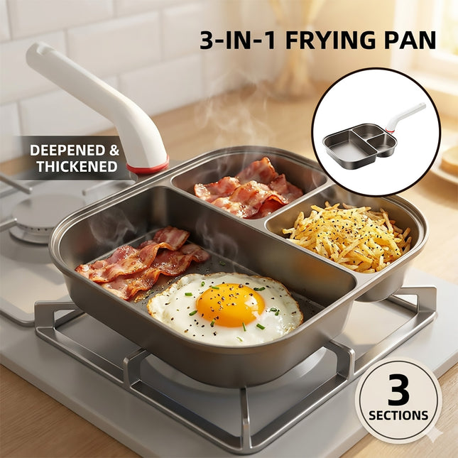 3 Section Breakfast Frying Pan Titanium Aluminium White Handle