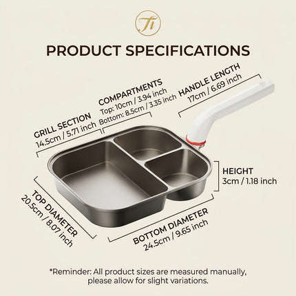 3 Section Breakfast Frying Pan Titanium Aluminium White Handle