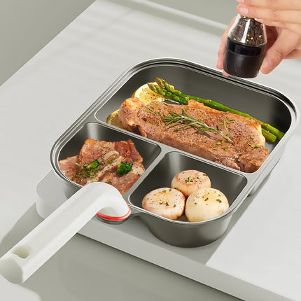 3 Section Breakfast Frying Pan Titanium Aluminium White Handle