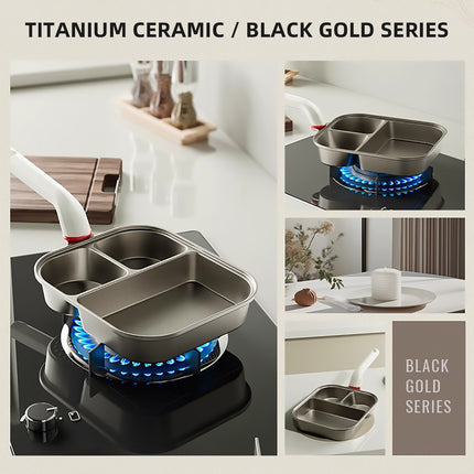 3 Section Breakfast Frying Pan Titanium Aluminium White Handle