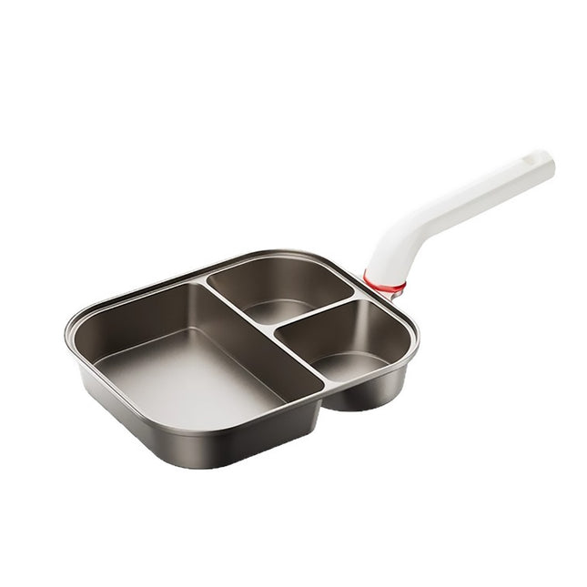 3 Section Breakfast Frying Pan Titanium Aluminium White Handle