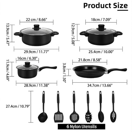 Black Nonstick Cookware and Utensil Set 10 Piece Iron