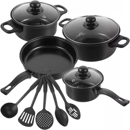 Black Nonstick Cookware and Utensil Set 10 Piece Iron