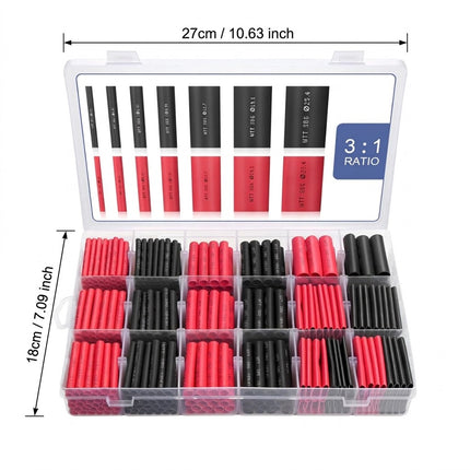 3 to 1 Dual Wall Heat Shrink Tubing Kit 400pcs Black Red