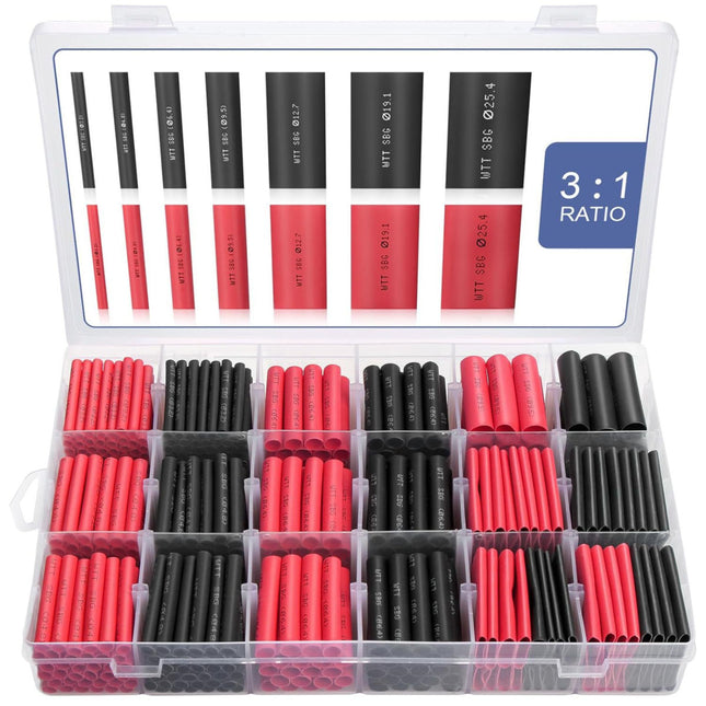 3 to 1 Dual Wall Heat Shrink Tubing Kit 400pcs Black Red