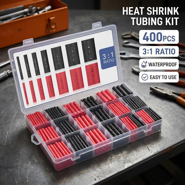 3 to 1 Dual Wall Heat Shrink Tubing Kit 400pcs Black Red