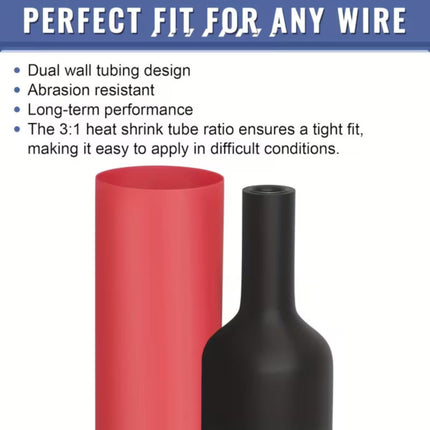 3 to 1 Dual Wall Heat Shrink Tubing Kit 400pcs Black Red