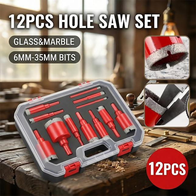 12 Piece Diamond Hole Saw Set 6mm to 35mm Glass Marble