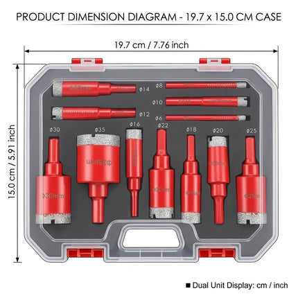 12 Piece Diamond Hole Saw Set 6mm to 35mm Glass Marble