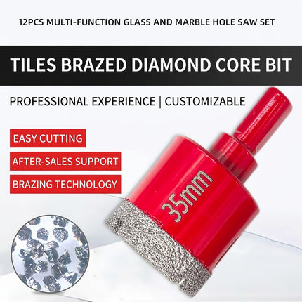 12 Piece Diamond Hole Saw Set 6mm to 35mm Glass Marble