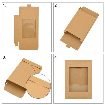 50PCS Kraft Paper Gift Boxes with PVC Window White Black Bakery Packaging Carton