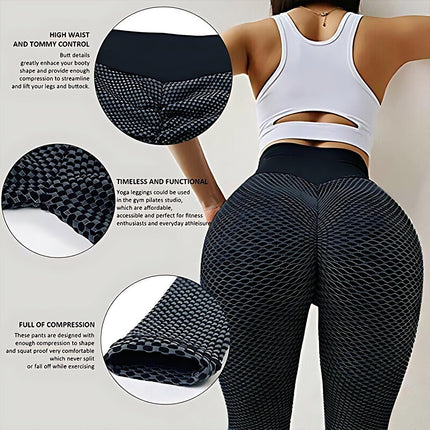 Women Yoga Pants Leggings High Waist Anti Cellulite Butt Lift Gym Fitness Black