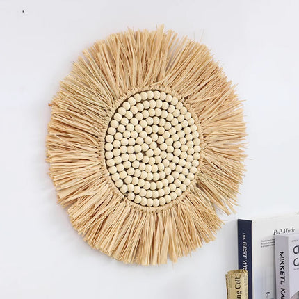 Boho Woven Macrame Wall Hanging Small Round Decor Circular Home Art Accent Use