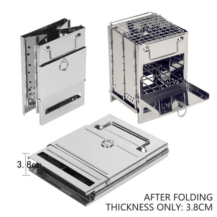 Square Wood Stove Mini Folding Grill Outdoor Camping Portable BBQ Cooking Rack