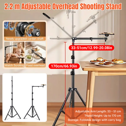 2.2m Adjustable Overhead Shooting Stand For Phone Camera DSLR Video Live Use