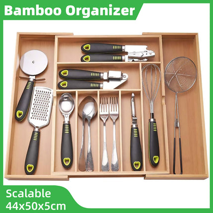 Expandable Bamboo Cutlery Tray Utensil Drawer Kitchen Organizer Insert Divider