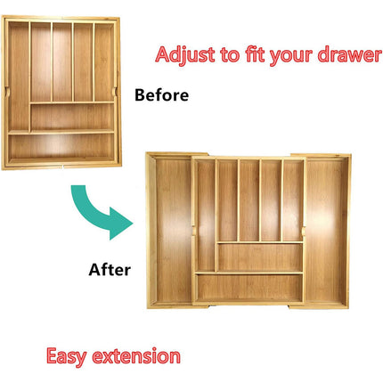 Expandable Bamboo Cutlery Tray Utensil Drawer Kitchen Organizer Insert Divider