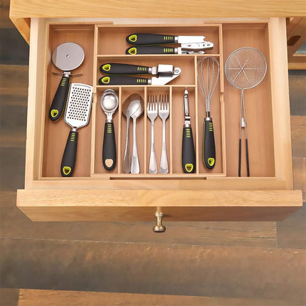 Expandable Bamboo Cutlery Tray Utensil Drawer Kitchen Organizer Insert Divider