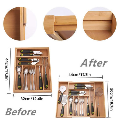 Expandable Bamboo Cutlery Tray Utensil Drawer Kitchen Organizer Insert Divider