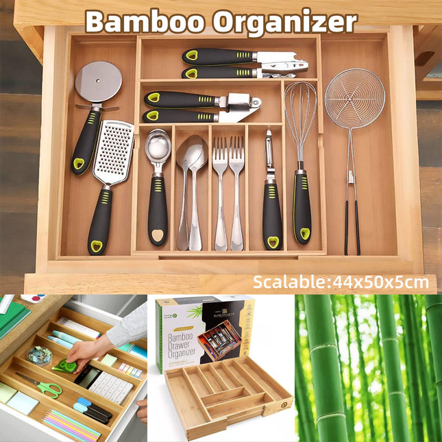 Expandable Bamboo Cutlery Tray Utensil Drawer Kitchen Organizer Insert Divider