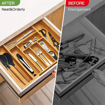 Expandable Bamboo Cutlery Tray Utensil Drawer Kitchen Organizer Insert Divider