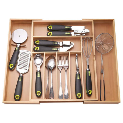 Expandable Bamboo Cutlery Tray Utensil Drawer Kitchen Organizer Insert Divider
