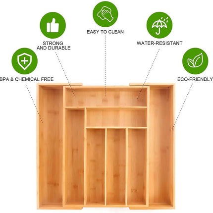 Expandable Bamboo Cutlery Tray Utensil Drawer Kitchen Organizer Insert Divider
